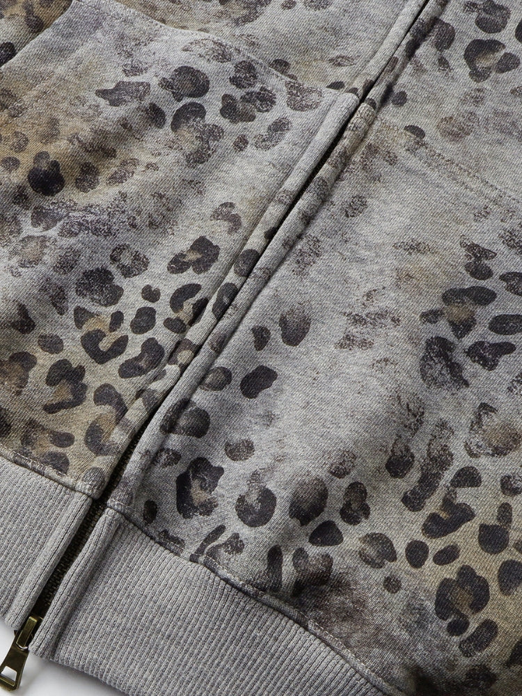 Sudadera con Capucha de Leopardo Vintage y Efecto Lavado de 400 G/M²