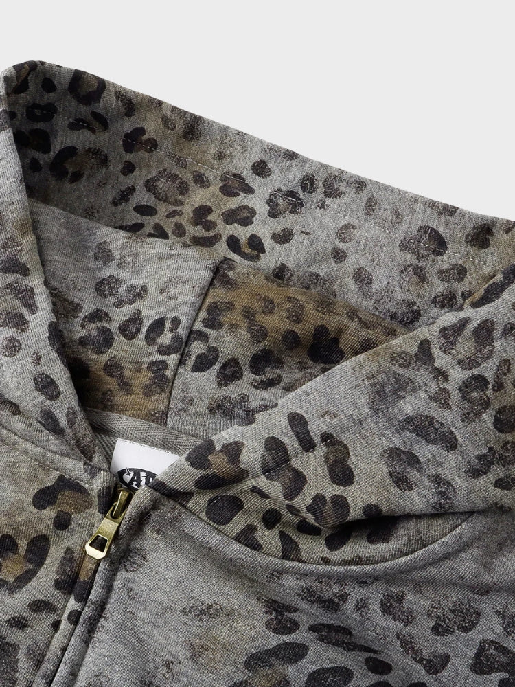 Sudadera con Capucha de Leopardo Vintage y Efecto Lavado de 400 G/M²