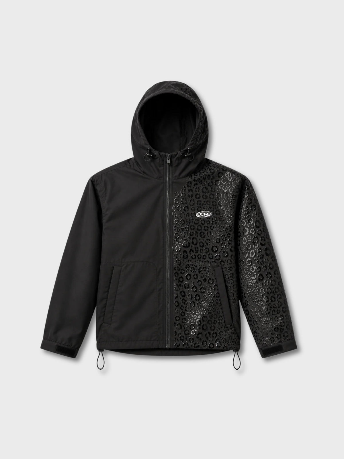 DCRB Negro con estampado de guepardo reactivo al agua Chaqueta impermeable
