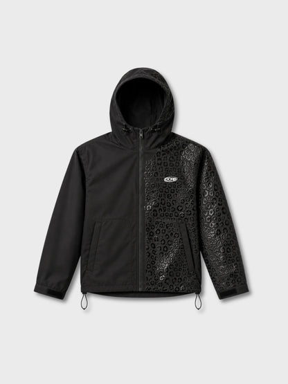 DCRB Negro con estampado de guepardo reactivo al agua Chaqueta impermeable
