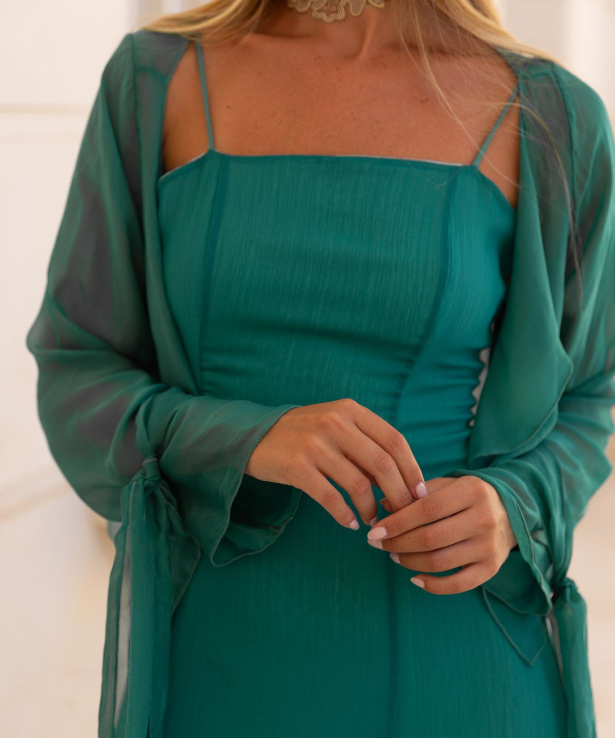 Blusa Capa de Seda Verde Esmeralda