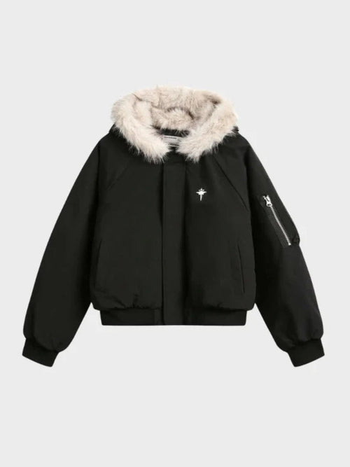 DCRB Corte boxy Abrigo acolchado con capucha de pelo