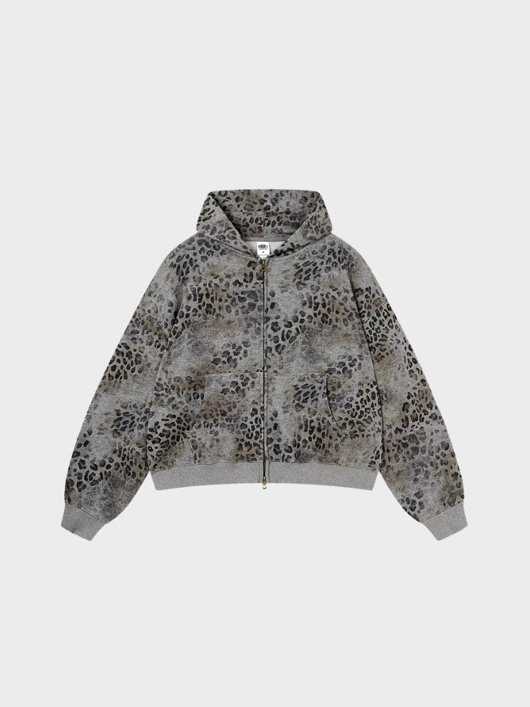 Sudadera con Capucha de Leopardo Vintage y Efecto Lavado de 400 G/M²