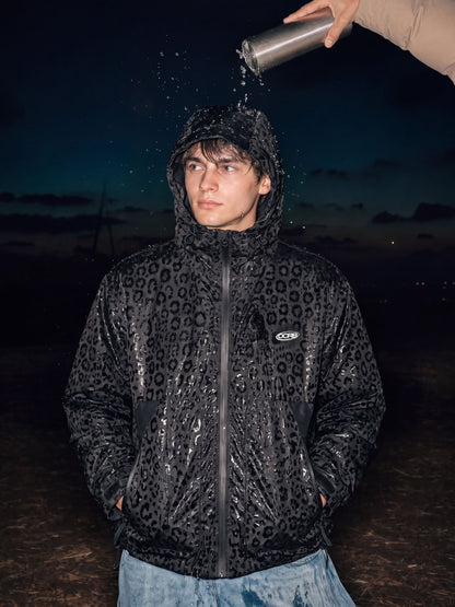 DCRB Negro con estampado de guepardo reactivo al agua Chaqueta impermeable