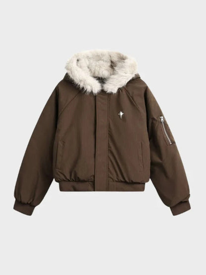 DCRB Corte boxy Abrigo acolchado con capucha de pelo