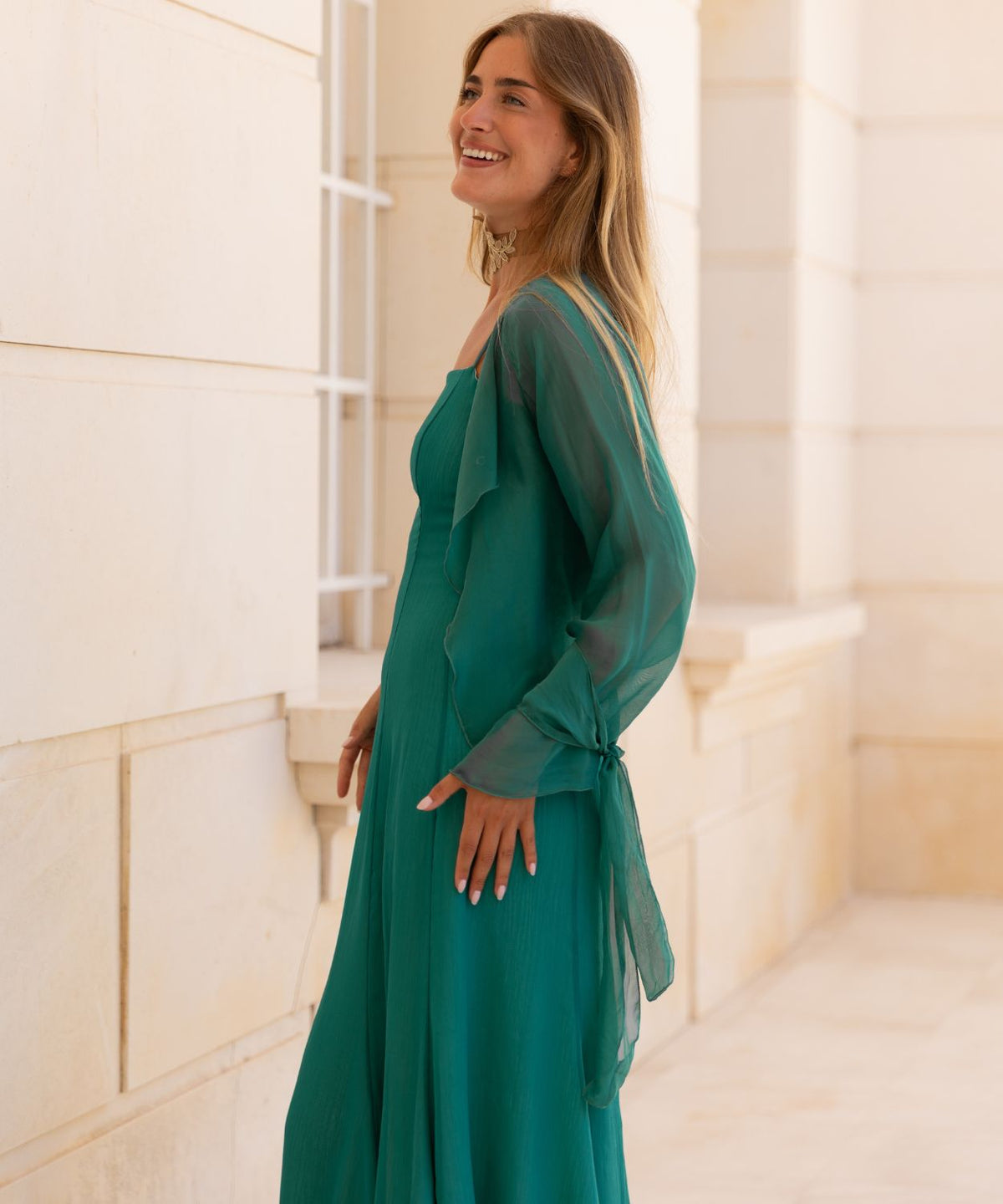 Blusa Capa de Seda Verde Esmeralda