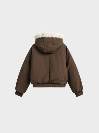 DCRB Corte boxy Abrigo acolchado con capucha de pelo