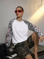 Camiseta de Manga Larga Raglán con Estampado de Leopardo