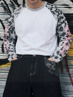 Camiseta de Manga Larga Raglán con Estampado de Leopardo