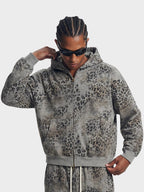 Sudadera con Capucha de Leopardo Vintage y Efecto Lavado de 400 G/M²