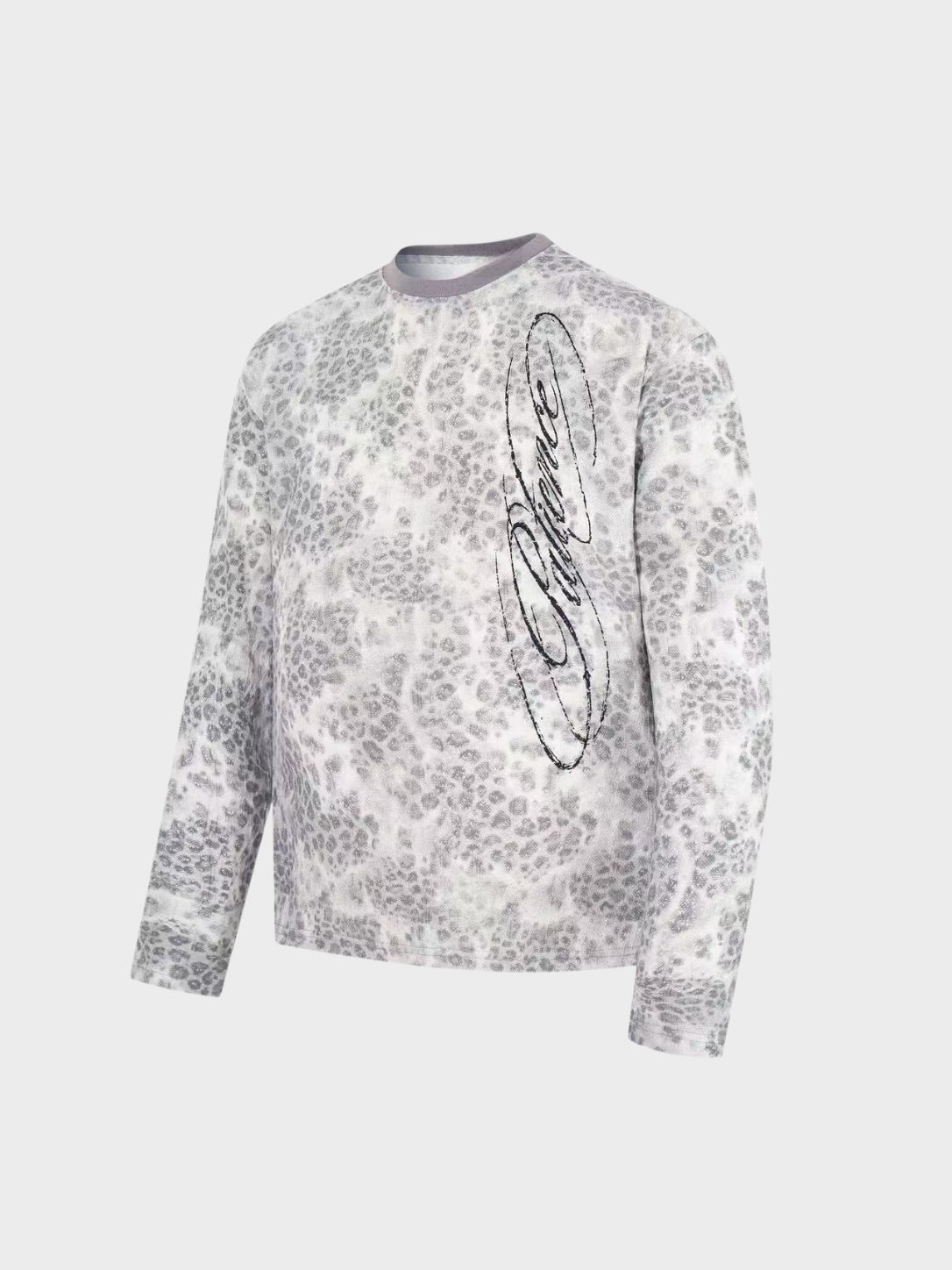 Camiseta de Manga Larga de Leopardo con Efecto Desgastado