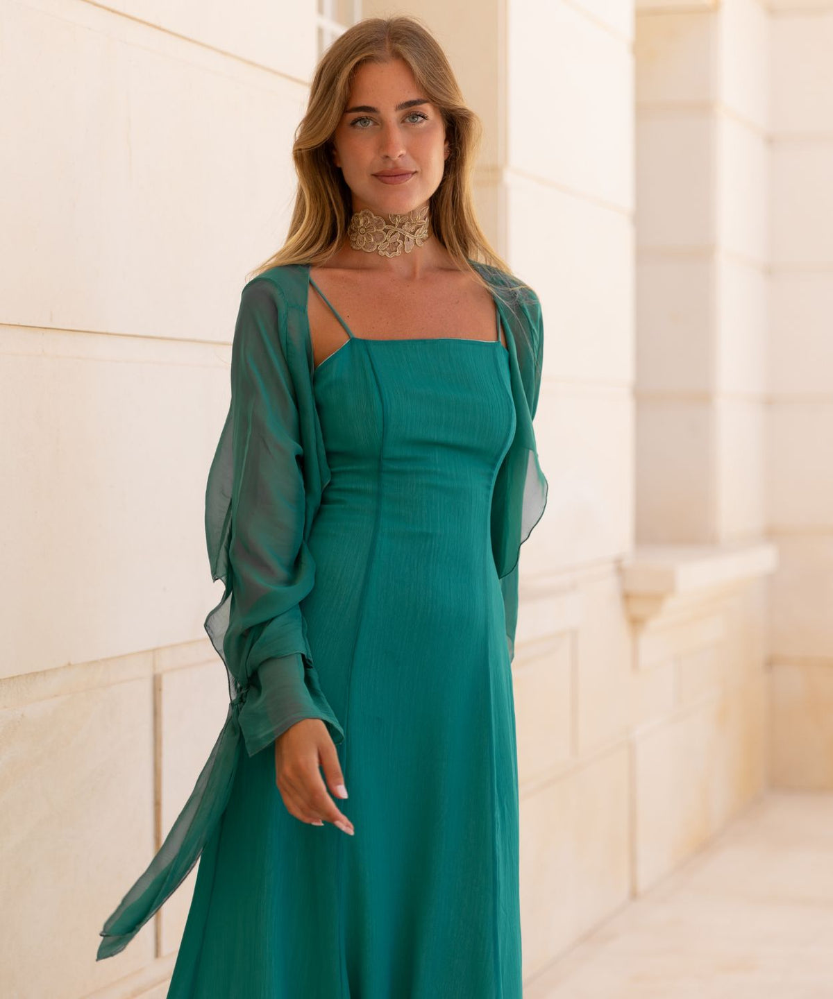 Blusa Capa de Seda Verde Esmeralda