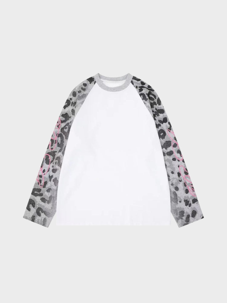 Camiseta de Manga Larga Raglán con Estampado de Leopardo