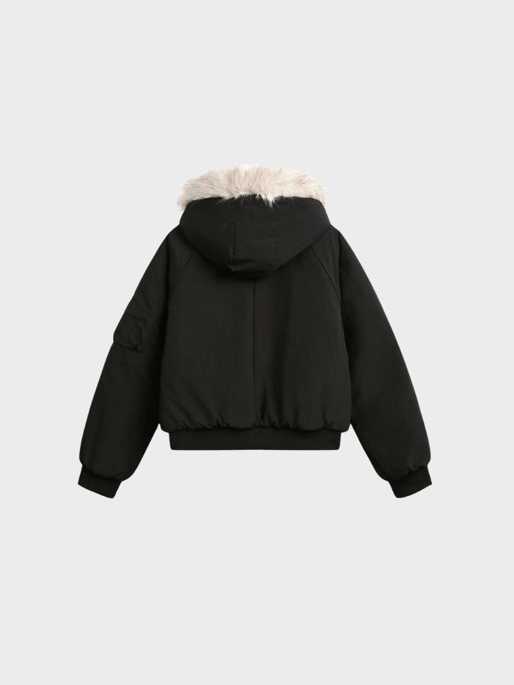 DCRB Corte boxy Abrigo acolchado con capucha de pelo
