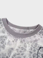 Camiseta de Manga Larga de Leopardo con Efecto Desgastado