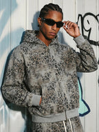 Sudadera con Capucha de Leopardo Vintage y Efecto Lavado de 400 G/M²