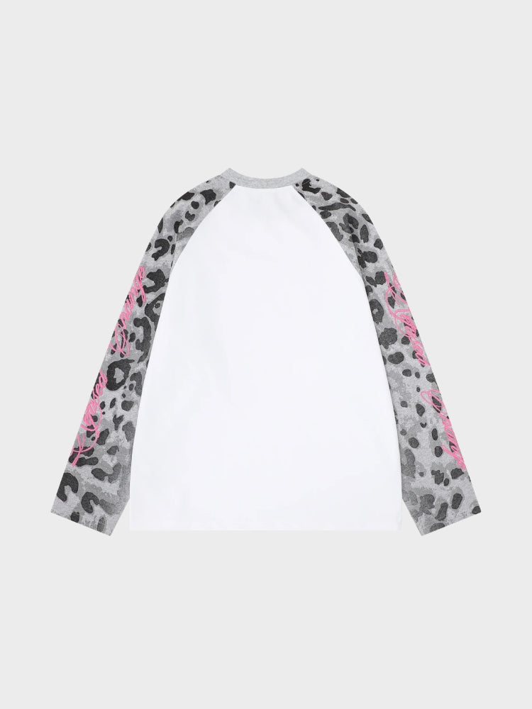 Camiseta de Manga Larga Raglán con Estampado de Leopardo
