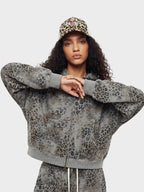 Sudadera con Capucha de Leopardo Vintage y Efecto Lavado de 400 G/M²