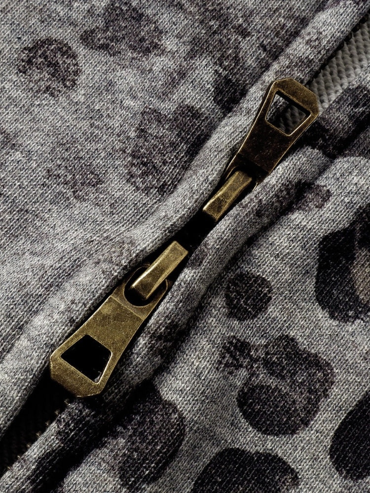 Sudadera con Capucha de Leopardo Vintage y Efecto Lavado de 400 G/M²