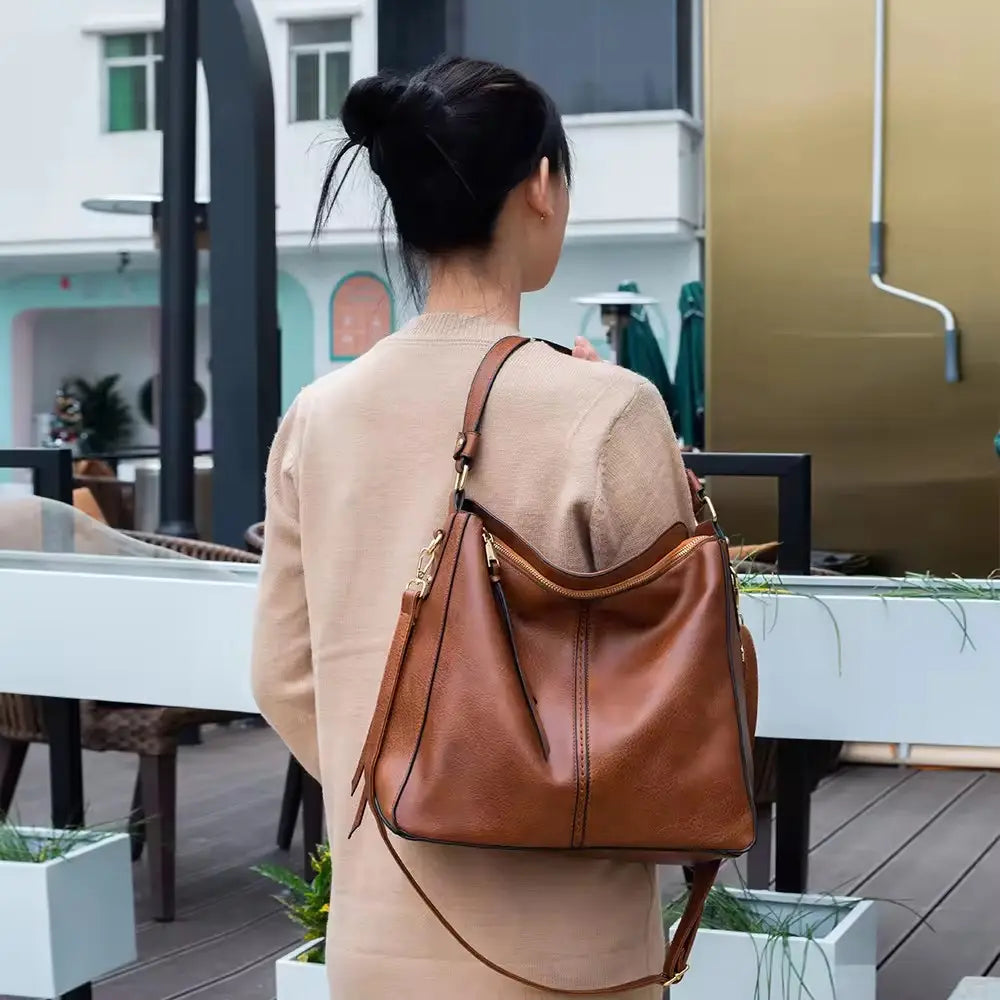 Bolso Hobo de Cuero de Lujo Antirrobo + Monedero GRATIS
