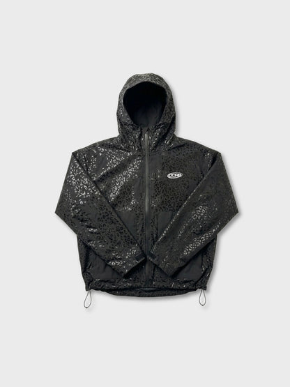 DCRB Negro con estampado de guepardo reactivo al agua Chaqueta impermeable
