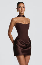 Vestido corto Maggie marrón ciruela, vista 4