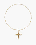 Rosalia Pearl Cross Lariat Necklace