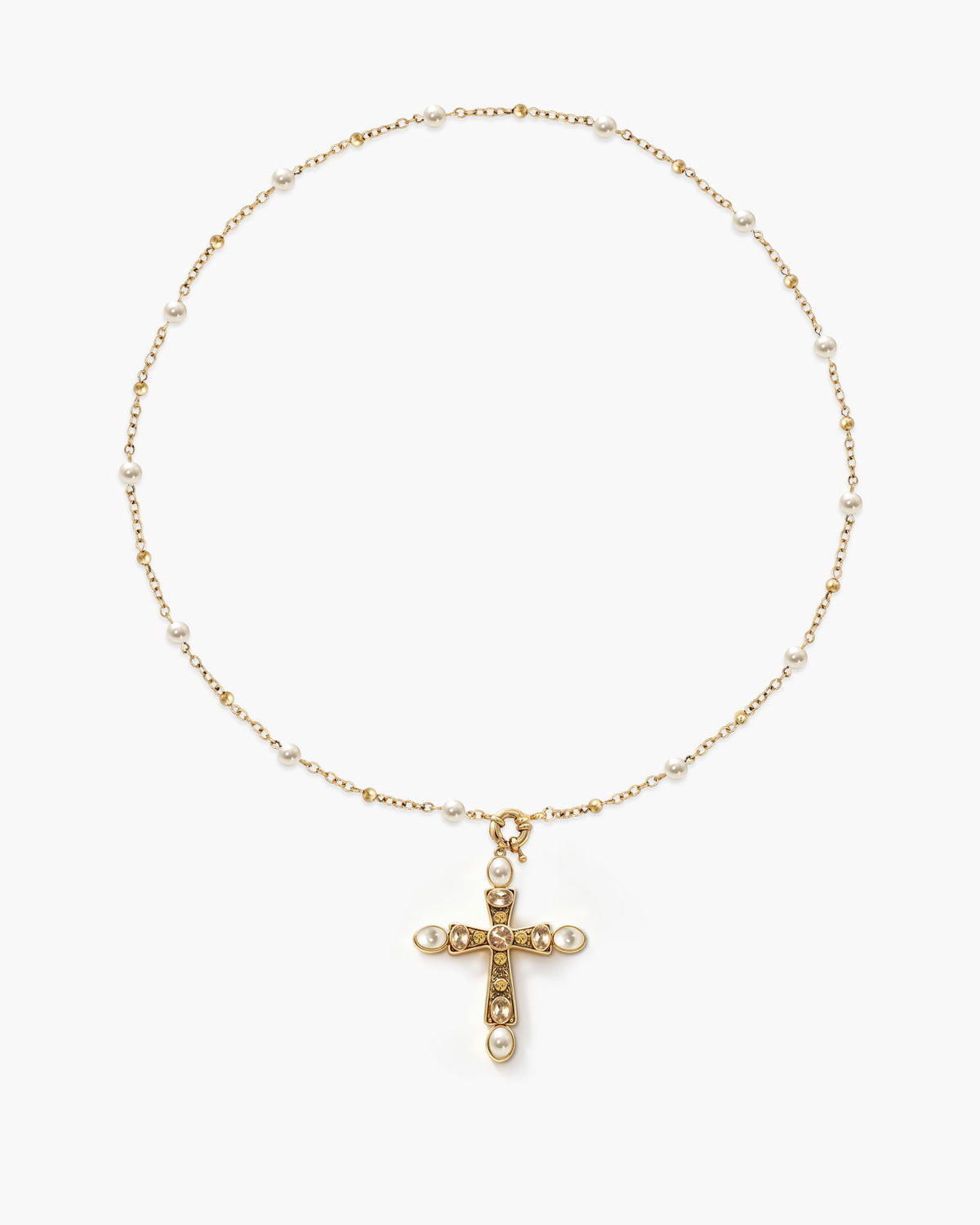 Rosalia Pearl Cross Lariat Necklace