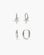Silver Star & Link Earrings Set