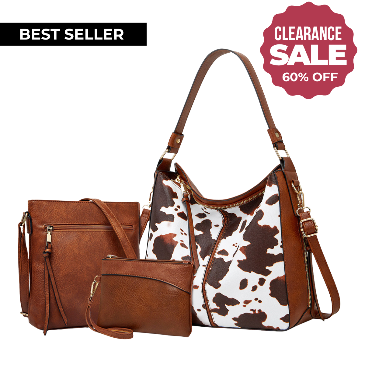 Conjunto de tres bolsos hobo estampados